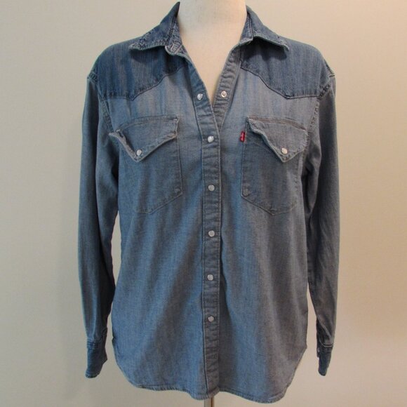 Levi's 2-Tone 100% Cotton Western Denim Pearl Snap Relaxed Button Down - Picture 1 of 16